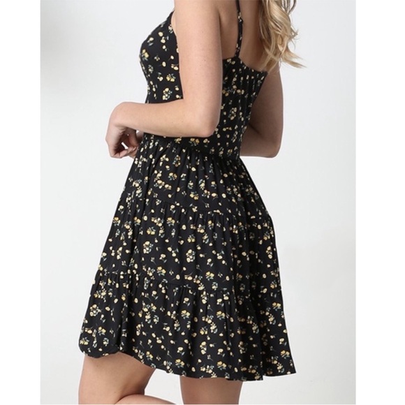 WOMENS BLACK FLORAL MIDI DRESS SPRING SUMMER - Picture 2 of 5